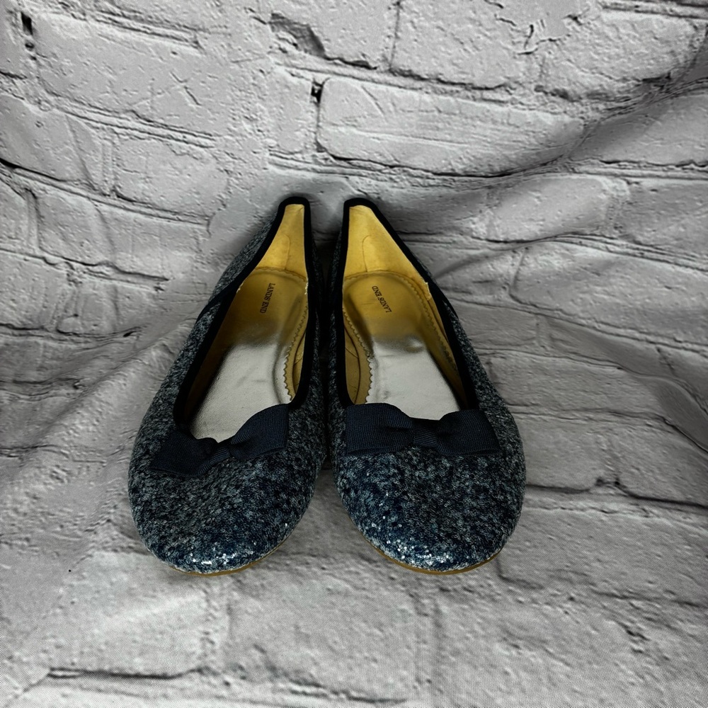 Lands' End Women’s Blue Sequin Glitter Ballet Flats w/Bow Round Toe Slip On Sz 7 - Picture 6 of 10